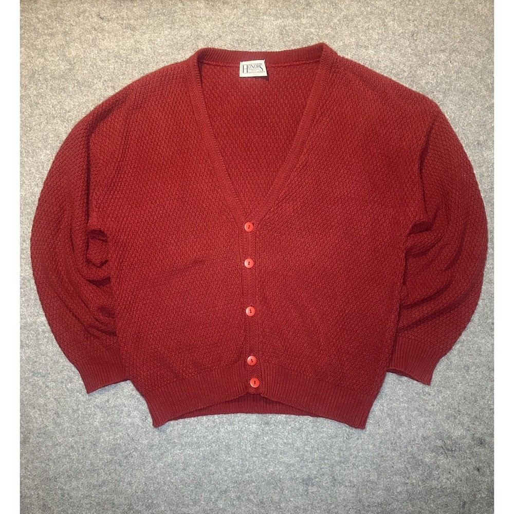 Honors Vintage V-Neck‎ Cardigan Large Burgundy Textured Waffle Knit Sweater